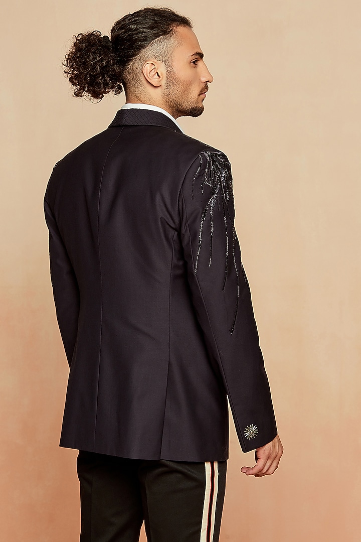 Black Embroidered Blazer Set by SEVENDC MEN at Pernia's Pop Up Shop