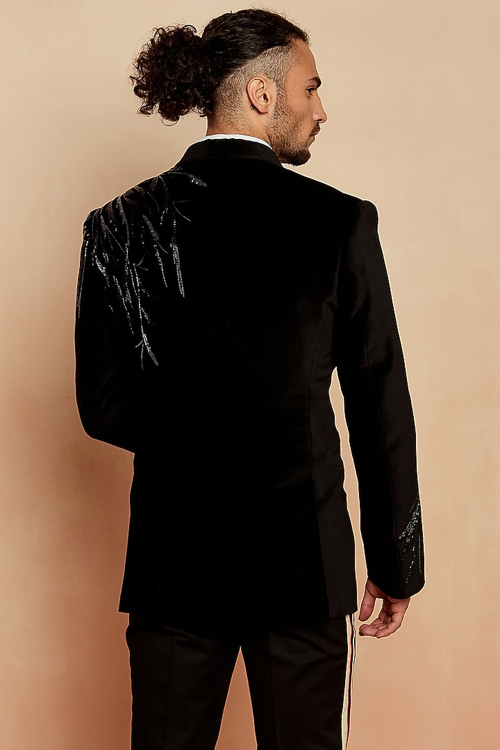 Black Italian Velvet Blazer Set by SEVENDC MEN at Pernia's Pop Up Shop