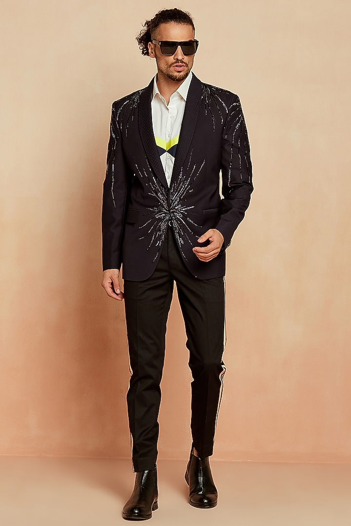 Black Italian Velvet Blazer Set by SEVENDC MEN at Pernia's Pop Up Shop