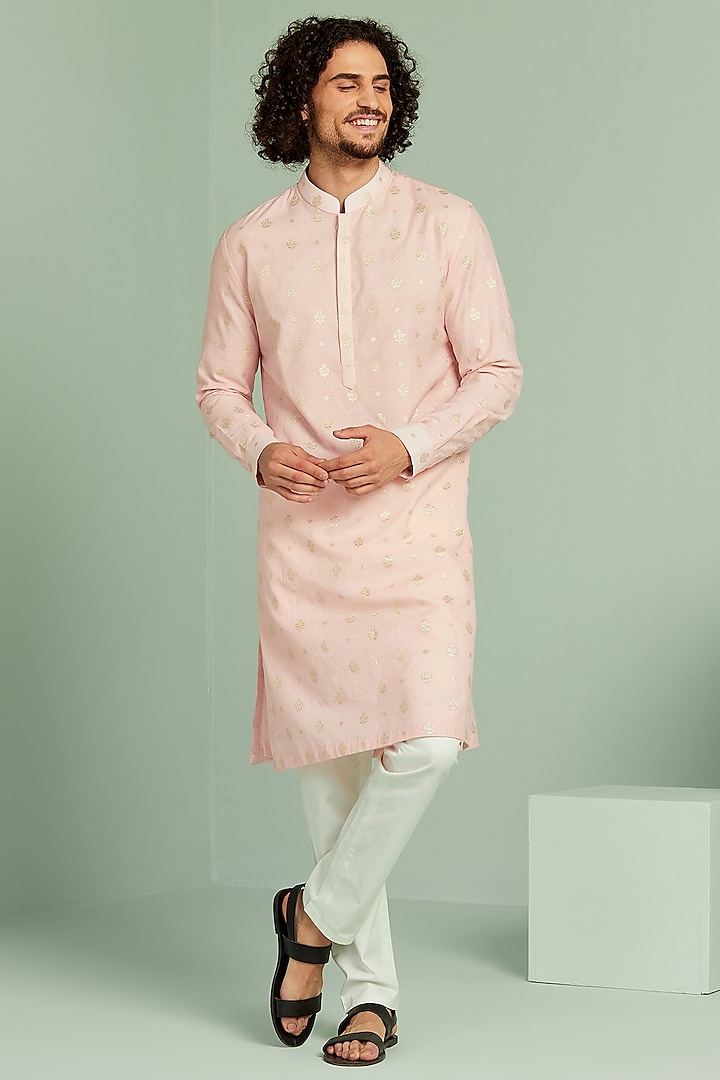 Pink Pure Silk Kurta Set by SEVENDC MEN at Pernia's Pop Up Shop