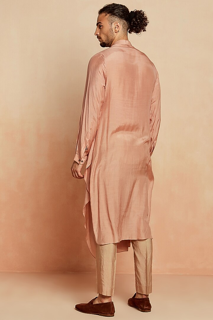 Pink-Beige Silk Draped Kurta by SEVENDC MEN at Pernia's Pop Up Shop
