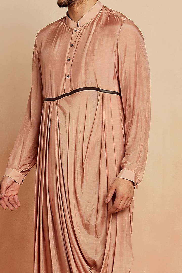 Pink-Beige Silk Draped Kurta by SEVENDC MEN at Pernia's Pop Up Shop
