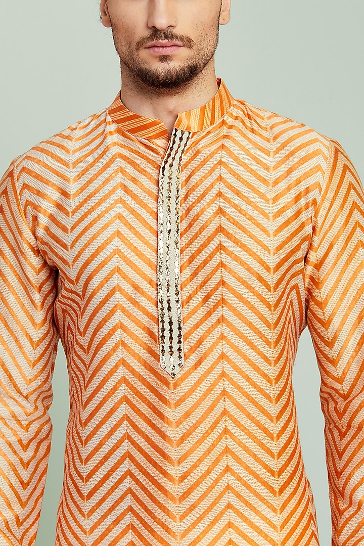 Burnt Orange Chanderi Kurta Set by SEVENDC MEN at Pernia's Pop Up Shop
