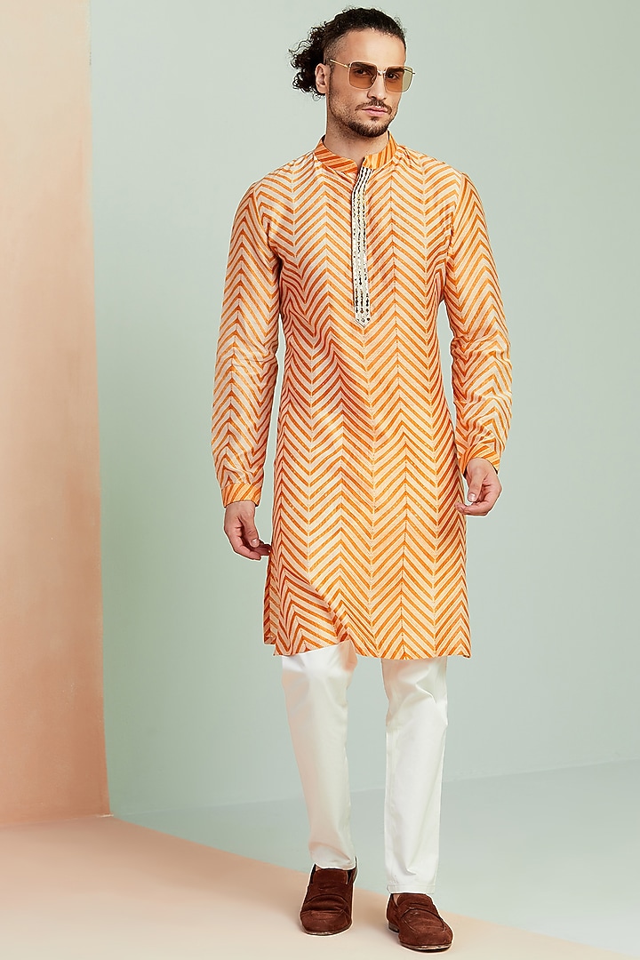 Burnt Orange Chanderi Kurta Set by SEVENDC MEN at Pernia's Pop Up Shop