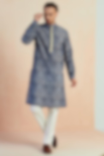Indigo Blue Cotton Silk Kurta Set by SEVENDC MEN at Pernia's Pop Up Shop