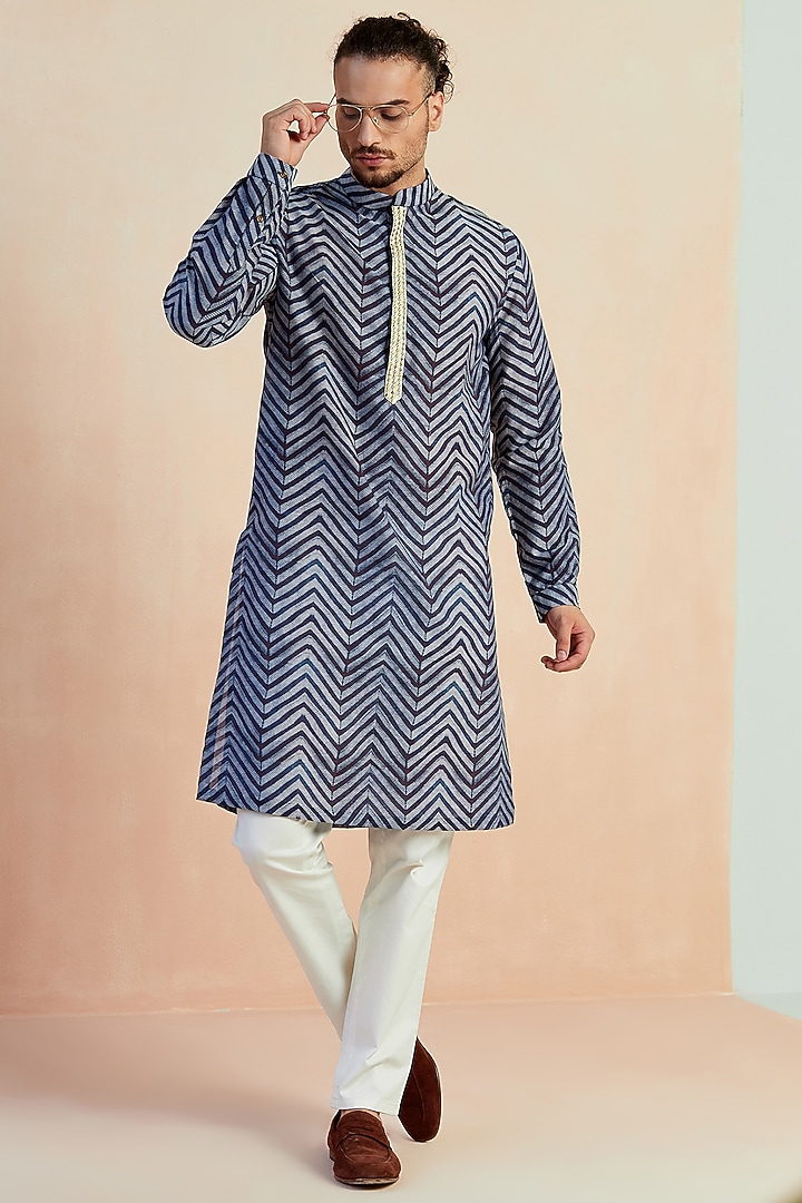 Indigo Blue Cotton Silk Kurta Set by SEVENDC MEN at Pernia's Pop Up Shop