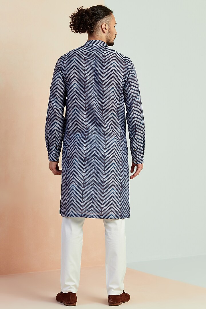 Indigo Blue Cotton Silk Kurta Set by SEVENDC MEN at Pernia's Pop Up Shop