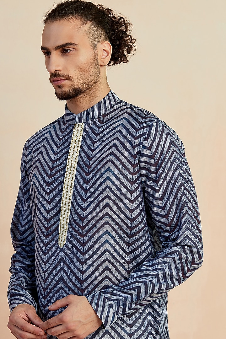 Indigo Blue Cotton Silk Kurta Set by SEVENDC MEN at Pernia's Pop Up Shop