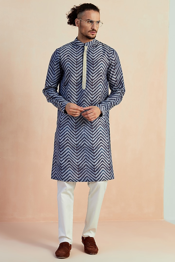 Indigo Blue Cotton Silk Kurta Set by SEVENDC MEN at Pernia's Pop Up Shop