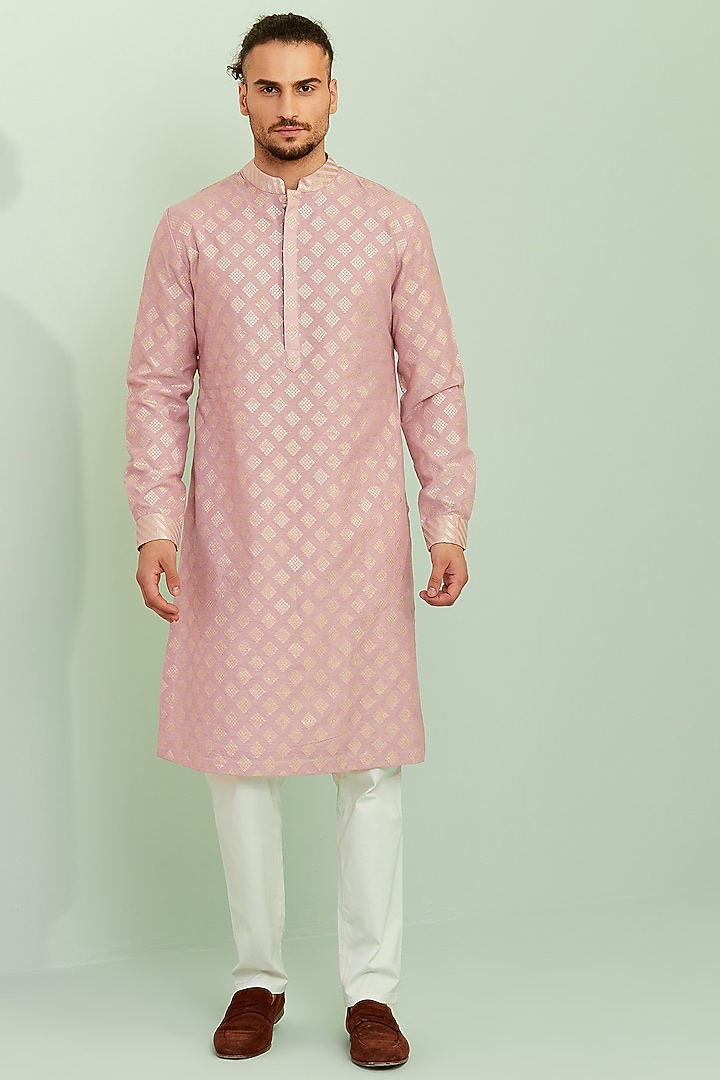 Lilac Silk Draped Kurta Set by SEVENDC MEN at Pernia's Pop Up Shop