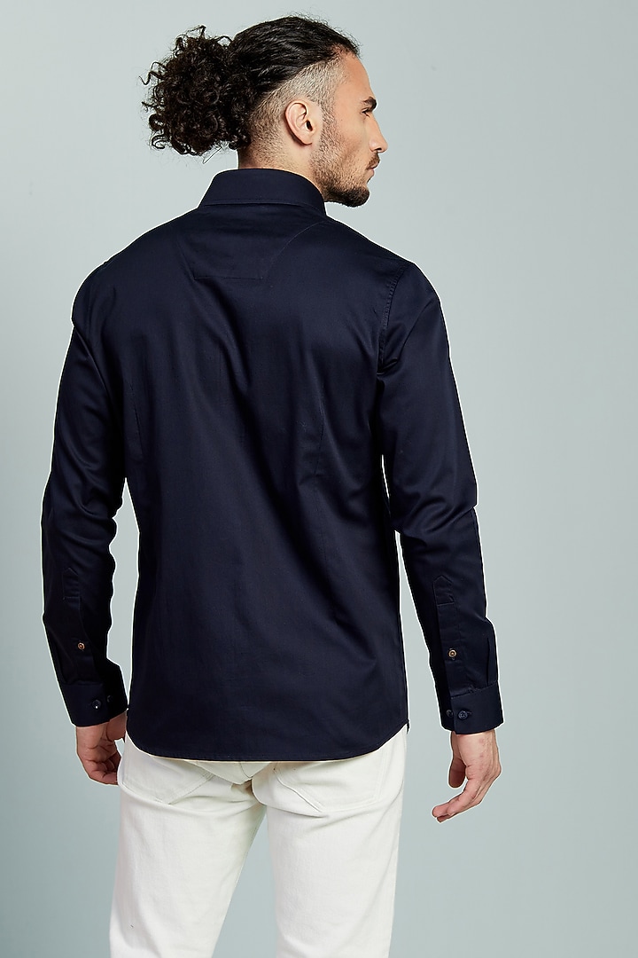 Navy Blue Cotton Party Wear Shirt by SEVENDC MEN at Pernia's Pop Up Shop