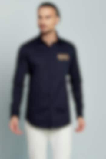 Navy Blue Cotton Party Wear Shirt by SEVENDC MEN at Pernia's Pop Up Shop