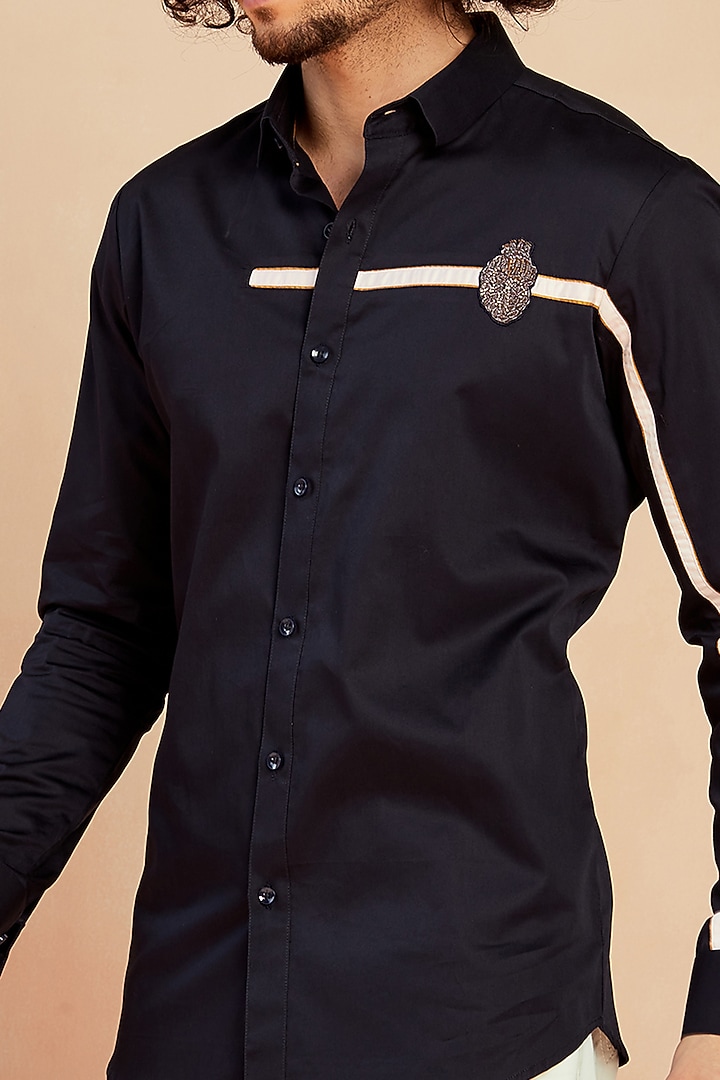 Navy Blue Cotton Party Wear Shirt by SEVENDC MEN at Pernia's Pop Up Shop