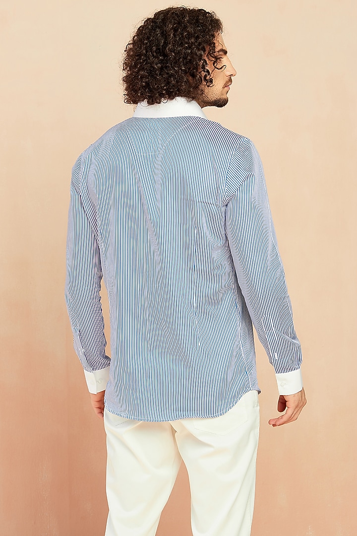 Navy Blue Striped Party Wear Shirt by SEVENDC MEN at Pernia's Pop Up Shop