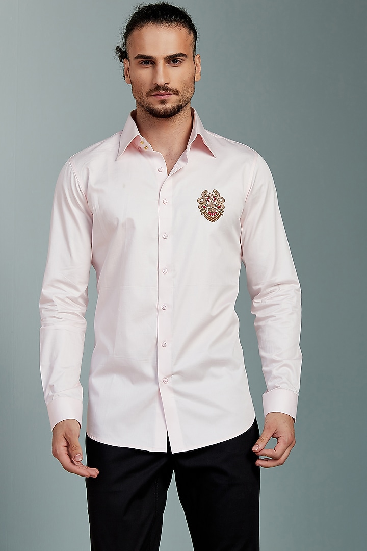Pink Cotton Hand Embroidered Party start Shirt by SEVENDC MEN at Pernia's Pop Up Shop