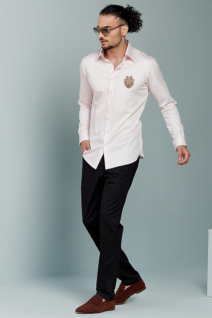 Pink Cotton Hand Embroidered Party Wear Shirt by SEVENDC MEN at Pernia's Pop Up Shop