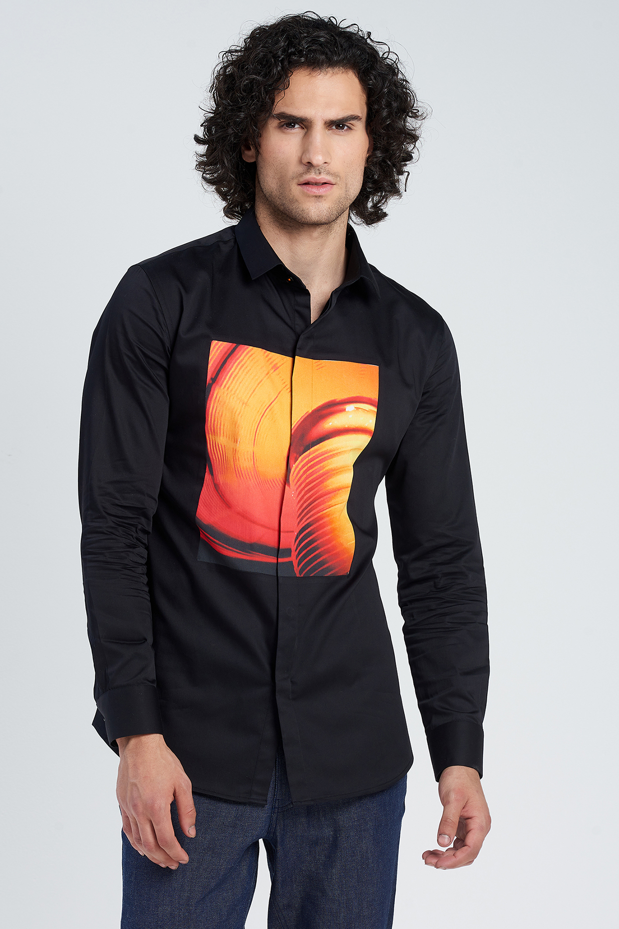 Black Cotton Printed Shirt by SEVENDC MEN