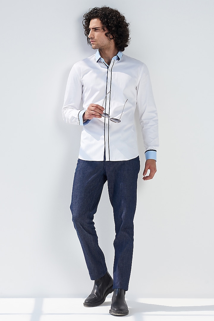 White Cotton Party Wear Shirt by SEVENDC MEN at Pernia's Pop Up Shop