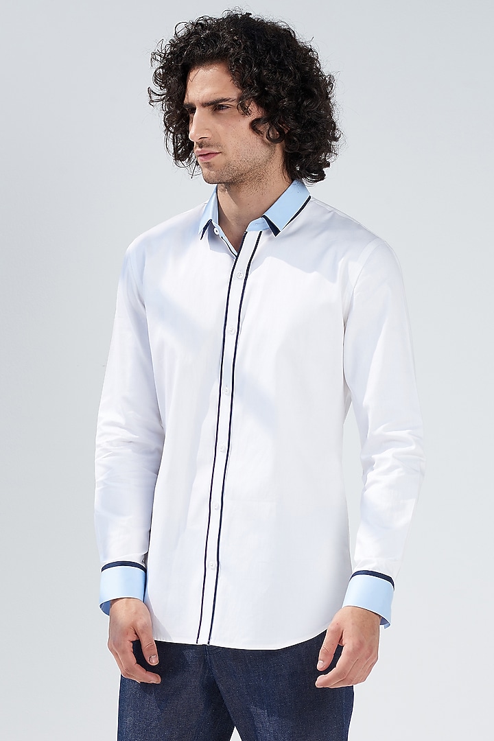 White Cotton Party start Shirt by SEVENDC MEN at Pernia's Pop Up Shop