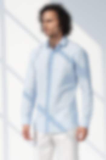 Sky Blue Cotton Linen Hand Embroidered Party Wear Shirt by SEVENDC MEN at Pernia's Pop Up Shop