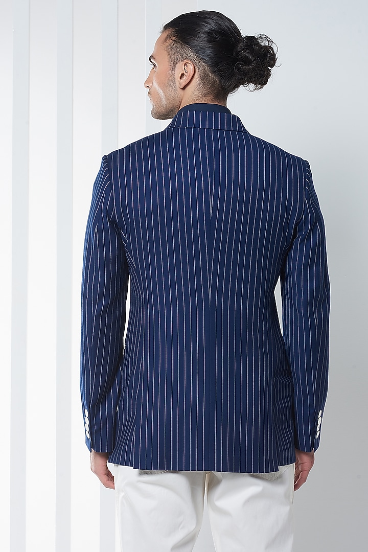 Navy Blue Wool Blend Blazer by SEVENDC MEN at Pernia's Pop Up Shop