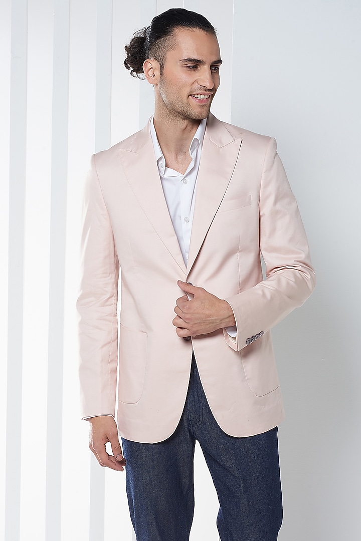 Pastel Pink Cotton Twill Blazer Set by SEVENDC MEN at Pernia's Pop Up Shop