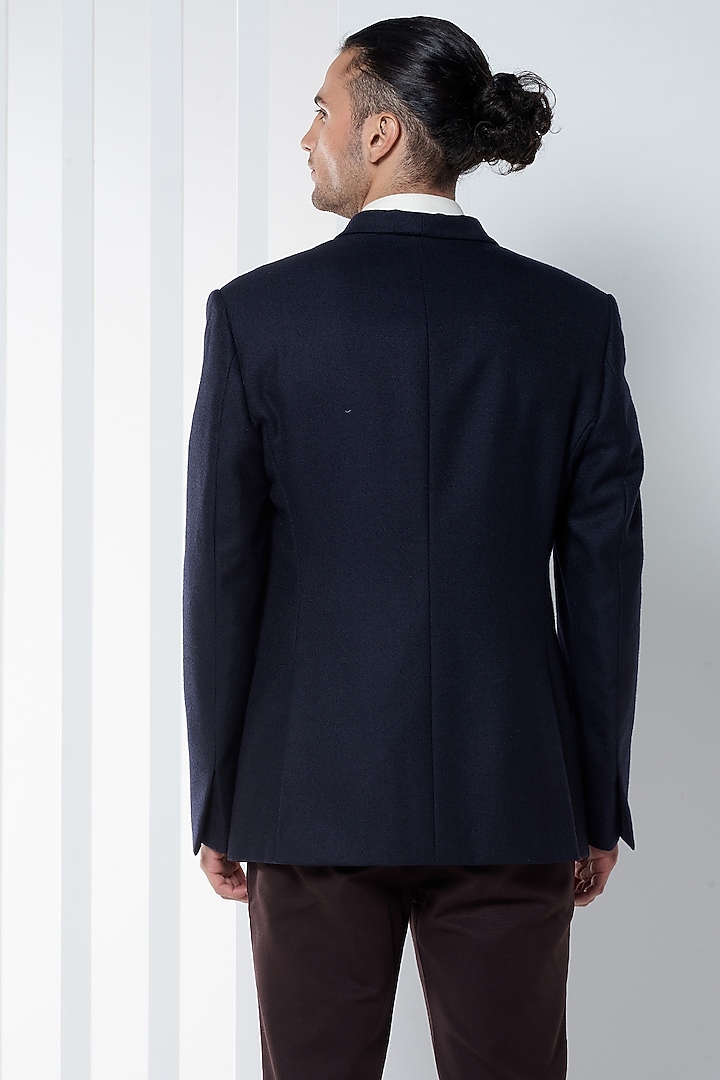Dark Navy Blue Wool Blend Jacket by SEVENDC MEN at Pernia's Pop Up Shop