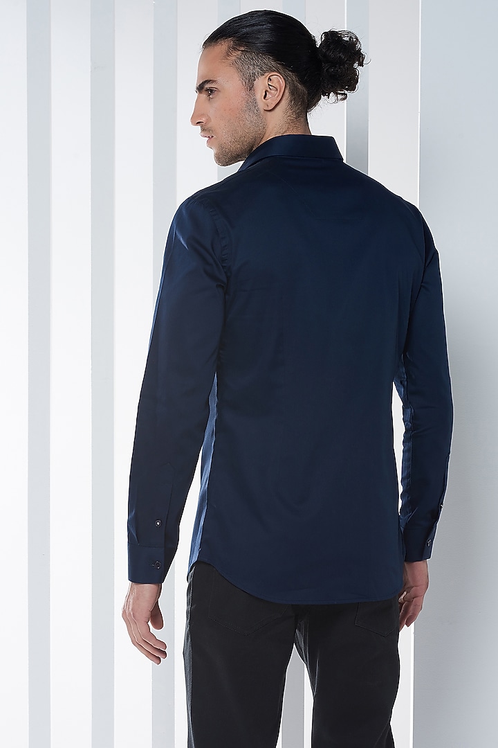Navy Blue Cotton Color Blocked Party Wear Shirt by SEVENDC MEN at Pernia's Pop Up Shop