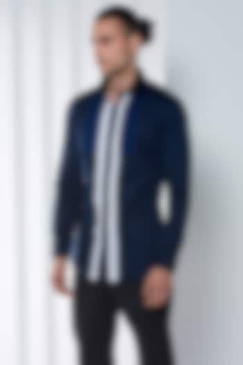 Navy Blue Cotton Color Blocked Party  start Shirt by SEVENDC MEN at Pernia's Pop Up Shop