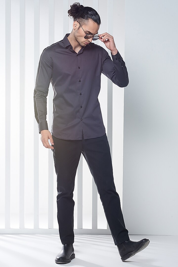 Dark Grey Cotton Party Wear Shirt by SEVENDC MEN at Pernia's Pop Up Shop