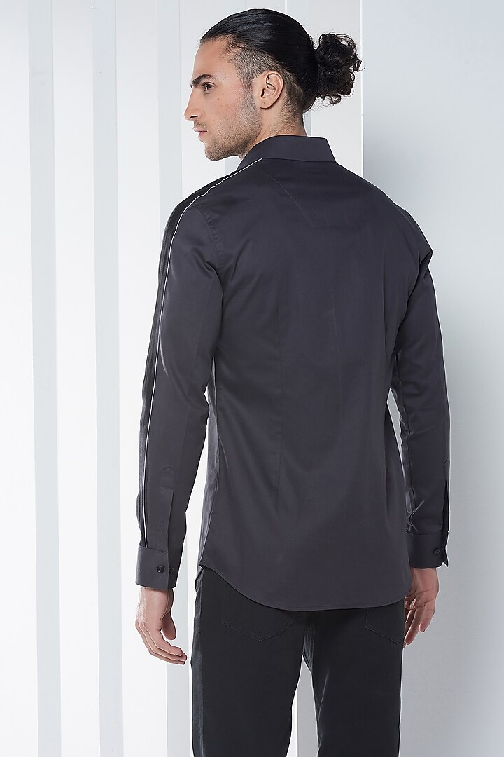 Dark Grey Cotton Party Wear Shirt by SEVENDC MEN at Pernia's Pop Up Shop