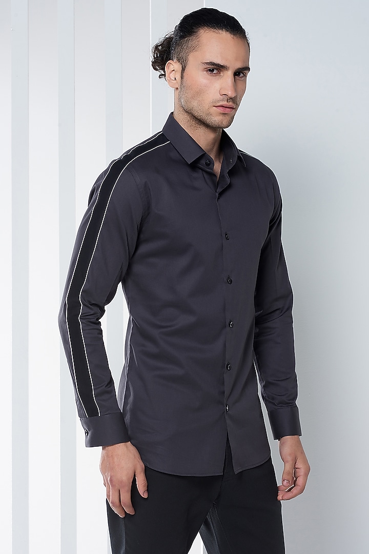 Dark Grey Cotton Party  start Shirt by SEVENDC MEN at Pernia's Pop Up Shop