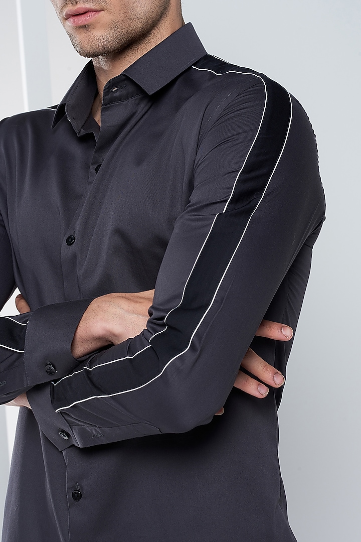 Dark Grey Cotton Party Wear Shirt by SEVENDC MEN at Pernia's Pop Up Shop
