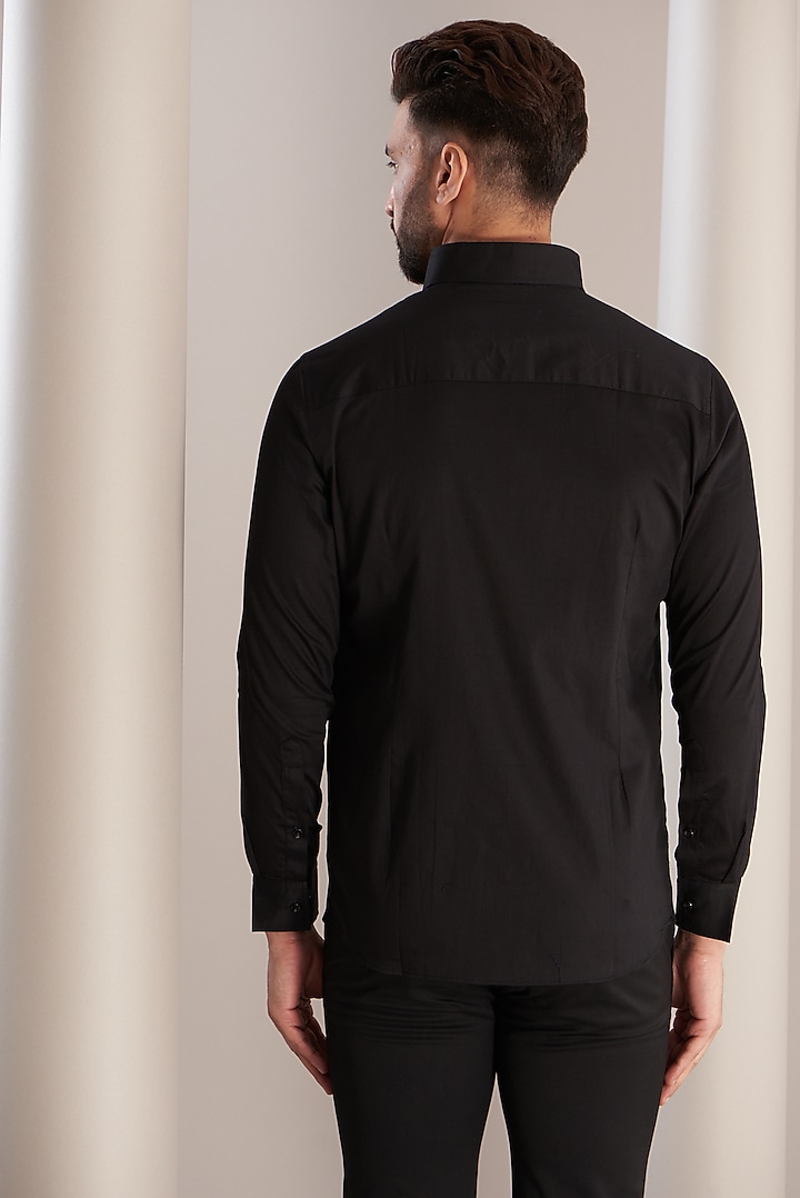 Black Cotton Pleated Party Wear Shirt by SEVENDC MEN at Pernia's Pop Up Shop