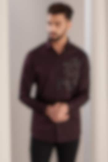 Plum Cotton Prism Party Wear Shirt by SEVENDC MEN at Pernia's Pop Up Shop