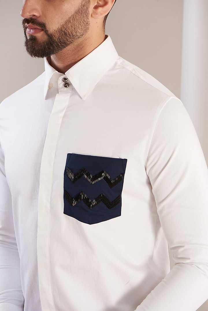 White Cotton Embroidered Party Wear Shirt by SEVENDC MEN at Pernia's Pop Up Shop