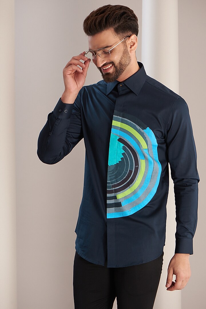 Navy Blue Cotton Summer Shirt by SEVENDC MEN at Pernia's Pop Up Shop