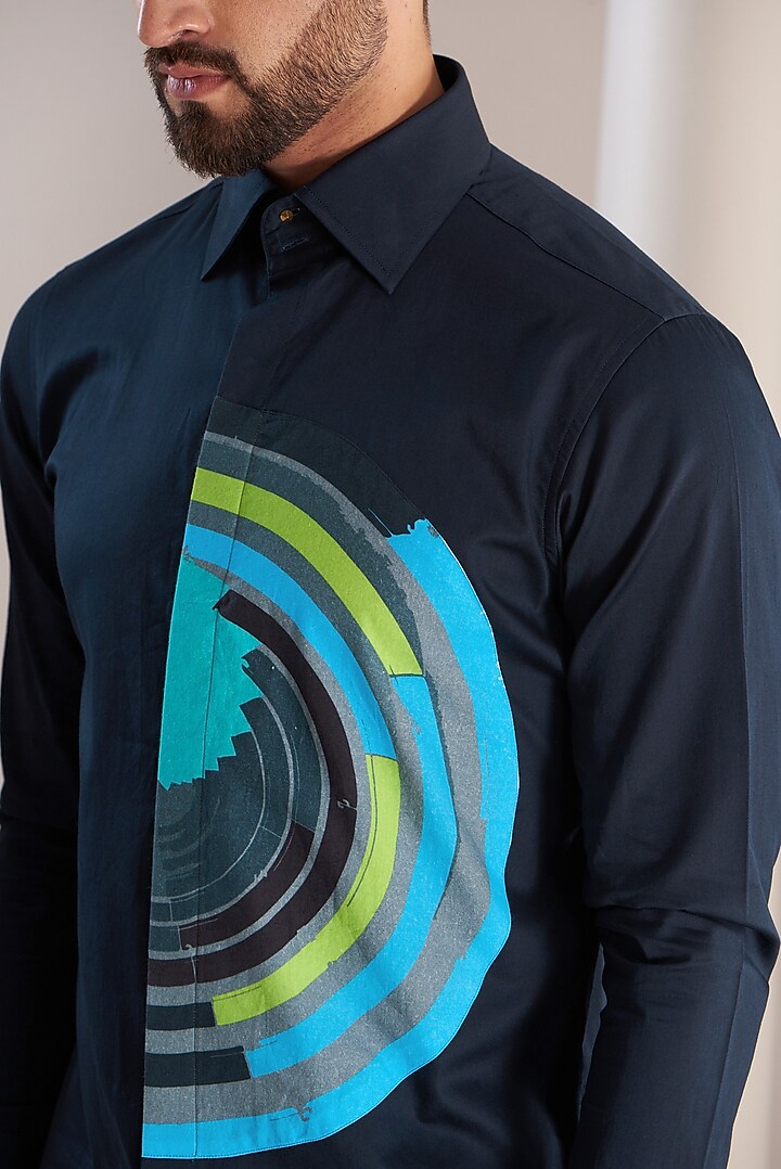 Navy Blue Cotton Summer Shirt by SEVENDC MEN at Pernia's Pop Up Shop
