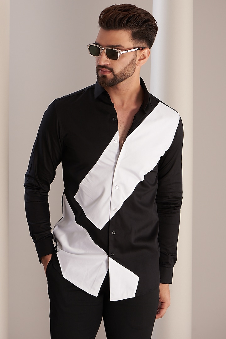 Black Cotton Cubist Way Shirt by SEVENDC MEN