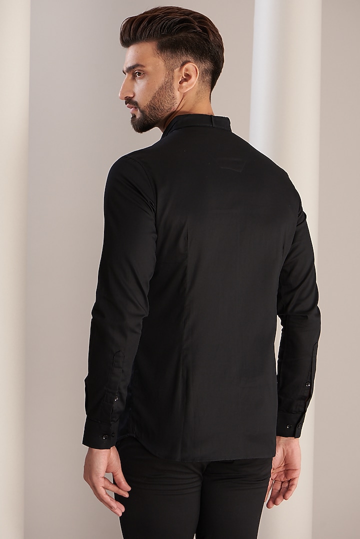 Black Cotton Tuxedo Party Wear Shirt by SEVENDC MEN at Pernia's Pop Up Shop