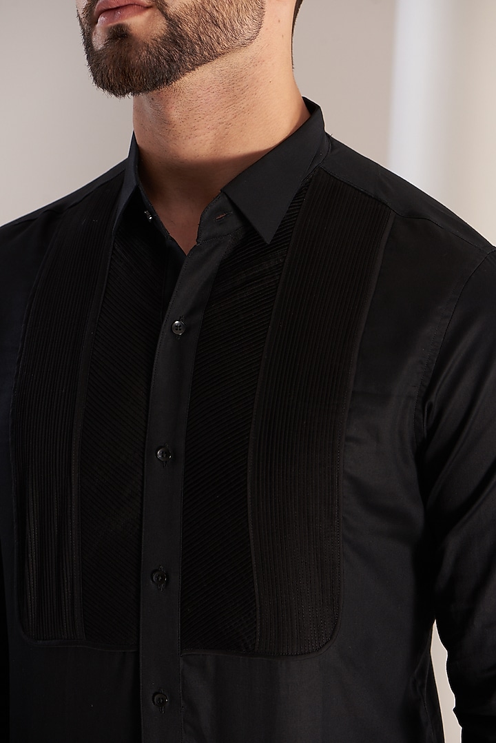 Black Cotton Tuxedo Party Wear Shirt by SEVENDC MEN at Pernia's Pop Up Shop