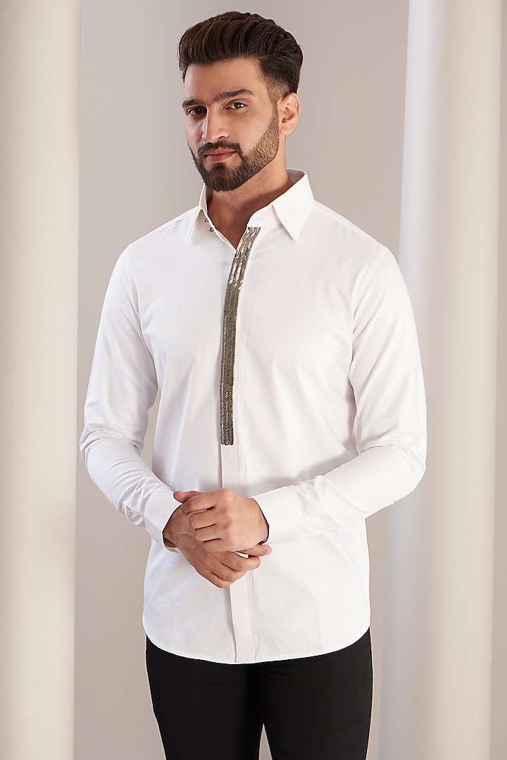 White Cotton Shirt by SEVENDC MEN