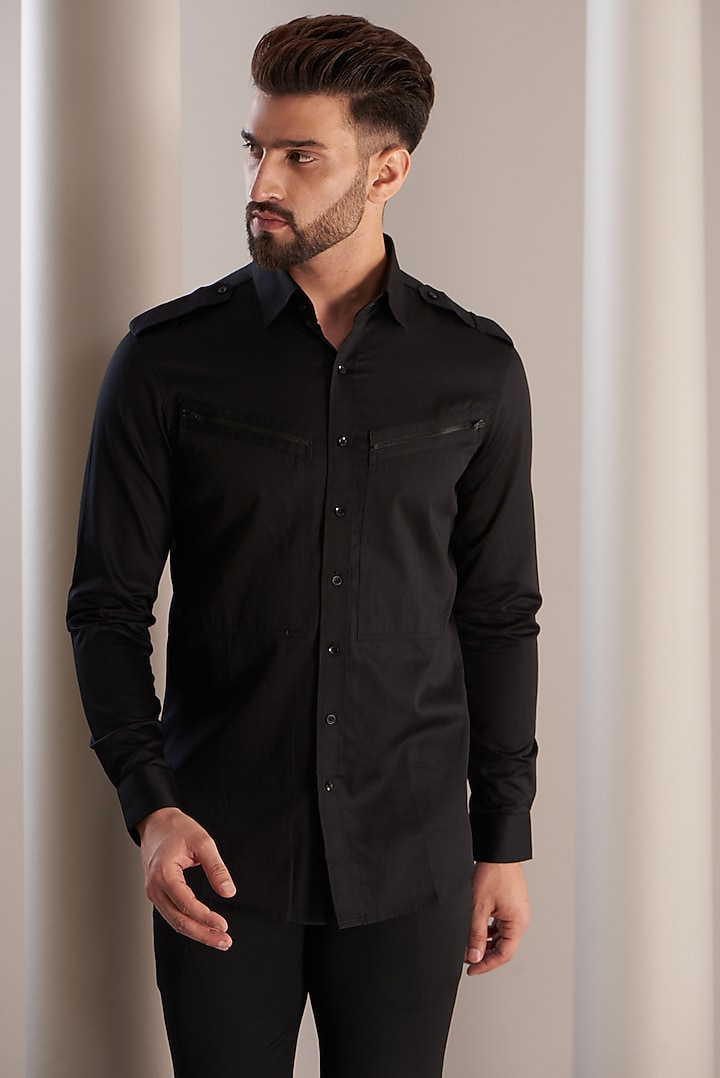 Black Cotton Summer Shirt by SEVENDC MEN at Pernia's Pop Up Shop