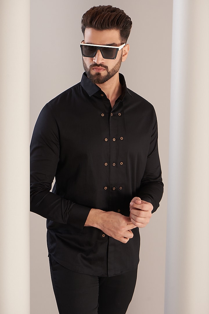 Black Cotton Shirt by SEVENDC MEN at Pernia's Pop Up Shop