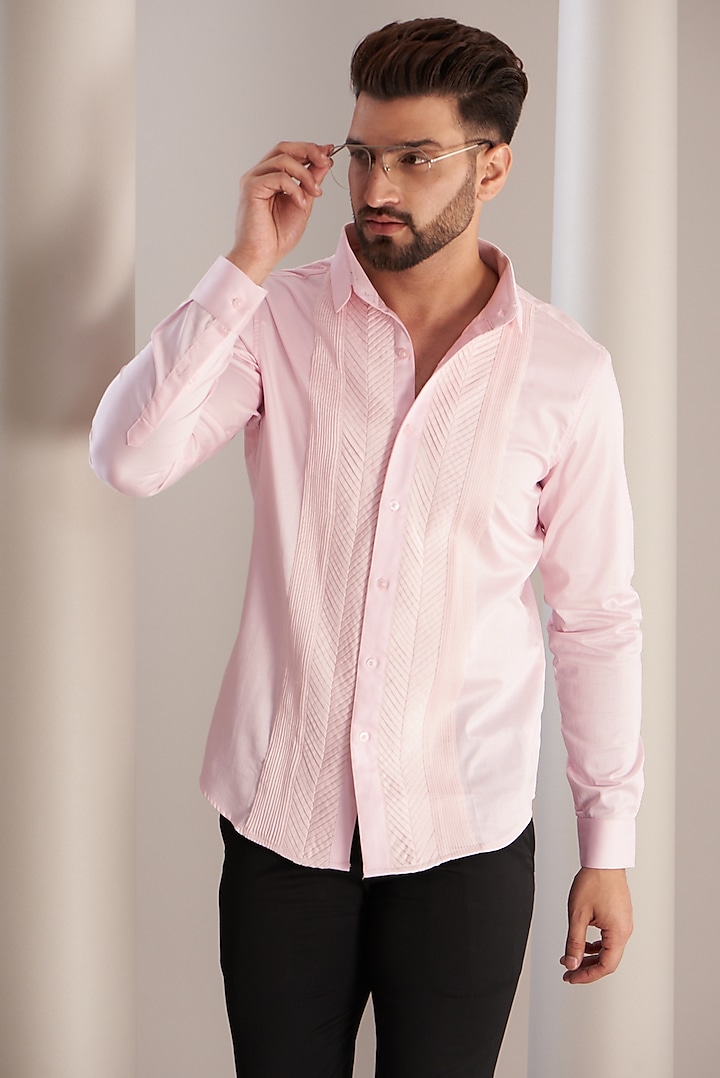Pink Cotton Abstract Shirt by SEVENDC MEN