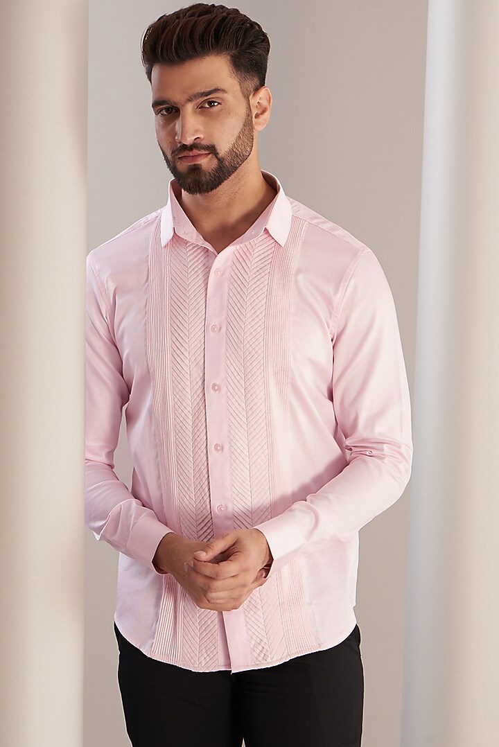 Pink Cotton Abstract Party Wear Shirt by SEVENDC MEN at Pernia's Pop Up Shop