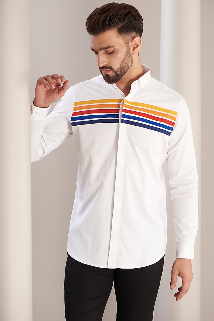 White Cotton Spectrum Shirt by SEVENDC MEN