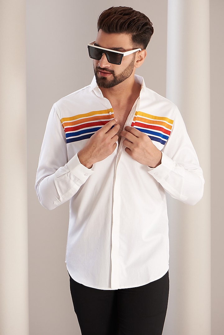 White Cotton Spectrum Summer Shirt by SEVENDC MEN at Pernia's Pop Up Shop