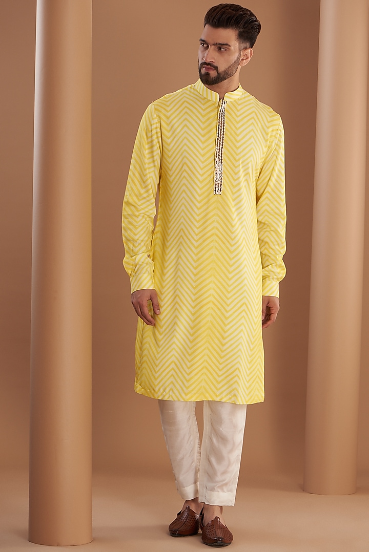 Lime Cotton Silk Embroidered Kurta by SEVENDC MEN at Pernia's Pop Up Shop