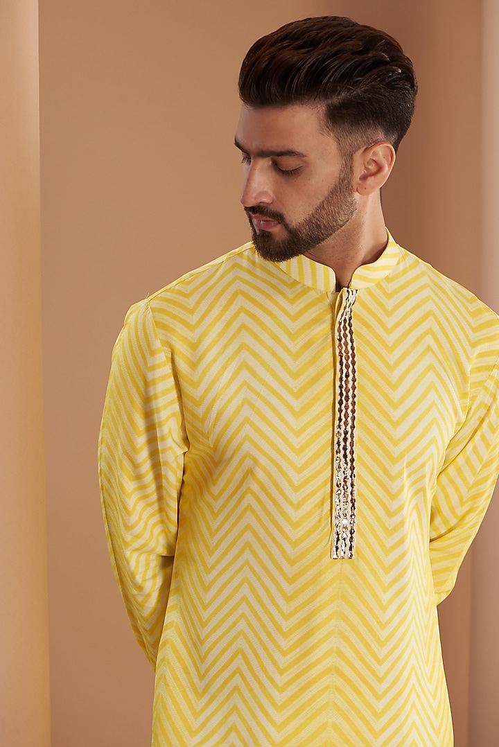 Lime Cotton Silk Embroidered Kurta by SEVENDC MEN at Pernia's Pop Up Shop